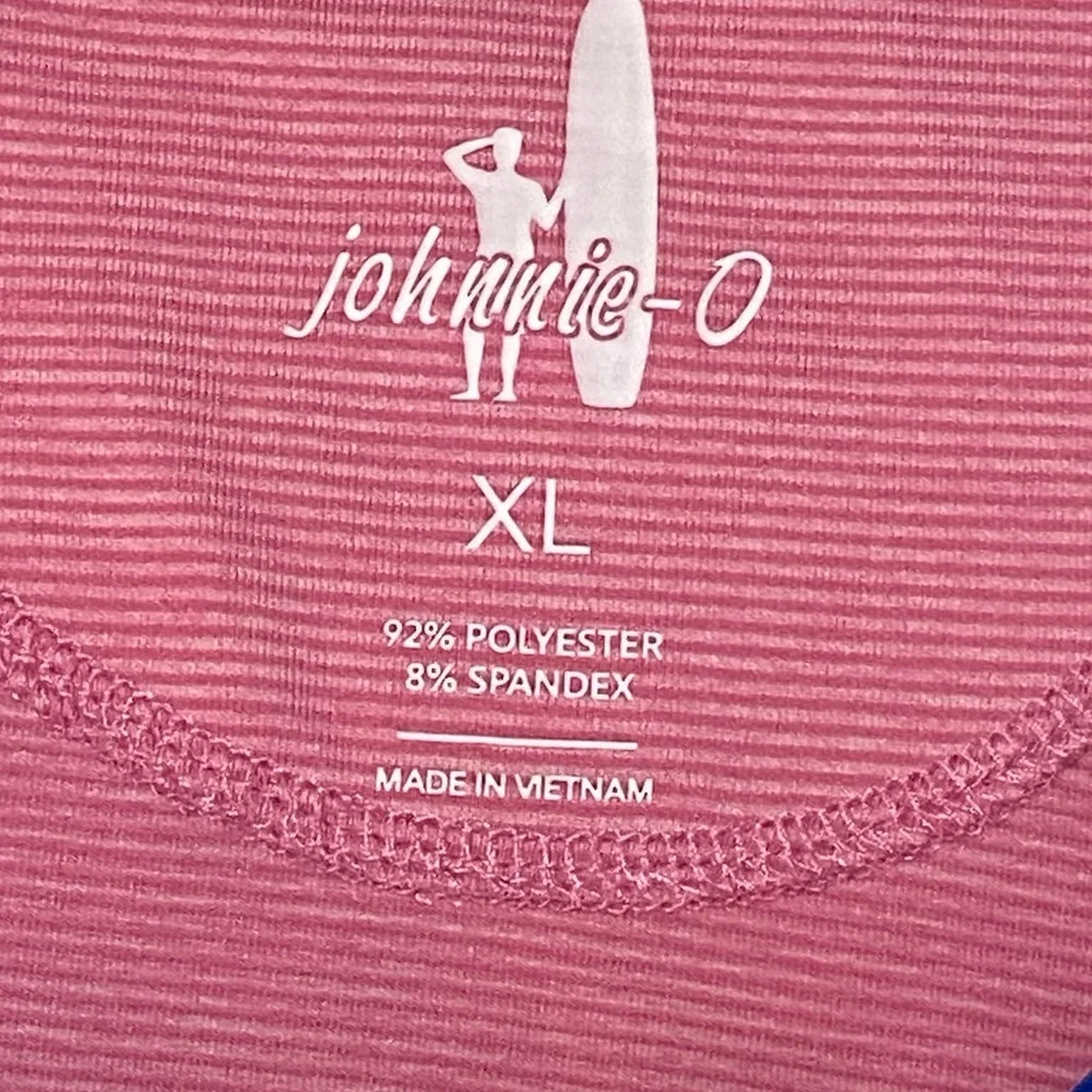 johnnie-O Prep-Formance 1/4 Zip Pullover XL Pink Striped Top Crest Logo Sweater
